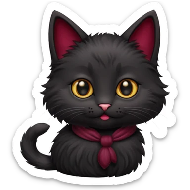 black kitten with a burgundy knot sticker