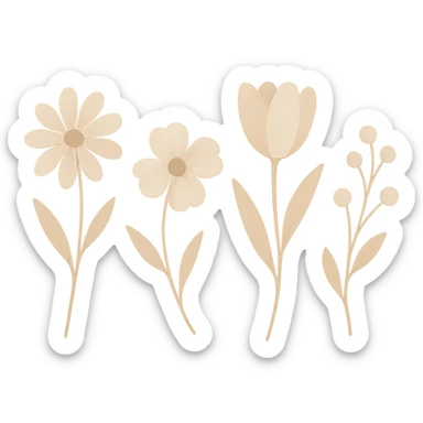 minimalist flowers in beige tones, vanilla girl style sticker