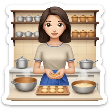 greek girl/woman (shoulder length dark brown hair) that wears sleek stylish clothes, loves to bake and interior design sticker