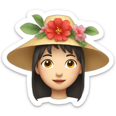 A Chinese boy with a flower hat sticker