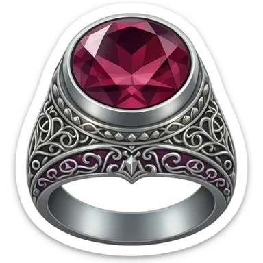 Fancy silver ring with red gem, a warlock magic ring sticker
