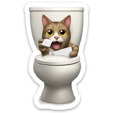 Cat on phone on the toilet  sticker