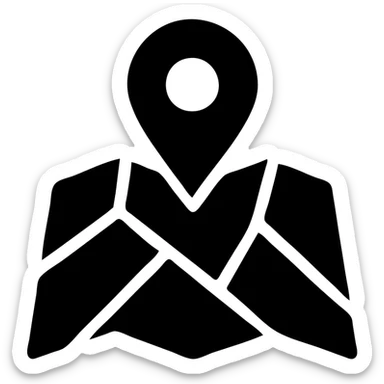city map icon with a location marker, black filled, urban theme sticker