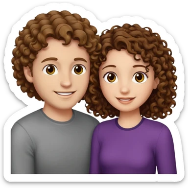 Açık kumral saçlı ela gözlü beyaz tenli erkek ve saçları koyu kahverengi ,kıvırcık saçlı kız yan yana gülümsüyor sticker