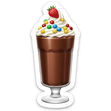 Un vaso cubierto de chocolate que arriba se vea crema batida fresas y mym sticker