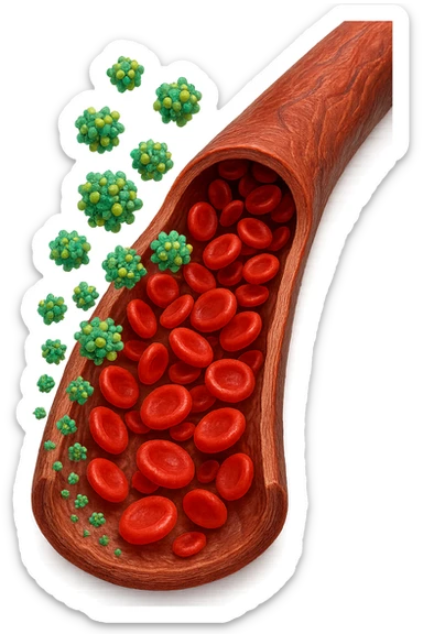 tossine che entrano in una vena umana anatomica realistica, vista dall'alto, iperrealistica 4k sticker