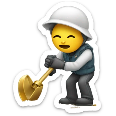 An emoji of a person using a metal detector to search for gold, focused and holding the detector close to the ground sticker