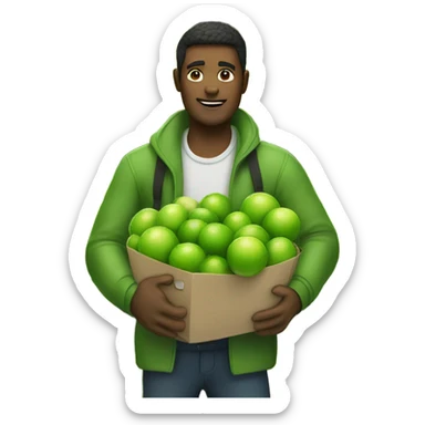 A man carrying many limes in his hands in a supermarket sticker