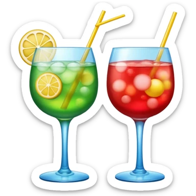 Create an two emoji of red and yellow cocktail, cheers with blue and green cocktail, no skewers sticker