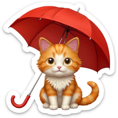 orange cat hold red umbrella sticker