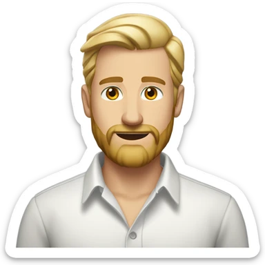 english man, short slicked back hair blonde, blonde medium length size full beard, in a smart unbuttoned shirt. sticker