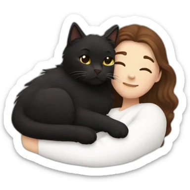 black fluffy cat and white woman with brown hair cuddling sticker