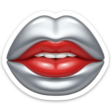 slightly parted lips, silver chrome material, glossy wet shine, seductive aesthetic sticker