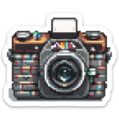 black old school photo camera with flash sticker