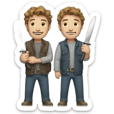 billy and stu holding knives sticker