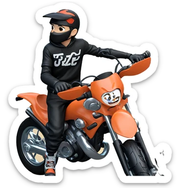 boy with motorcycle by tree sticker