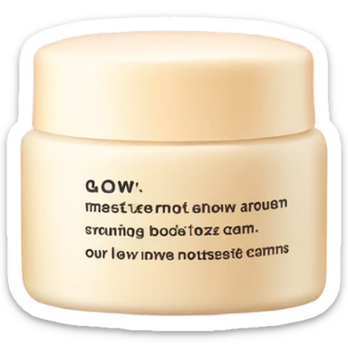 body moisturizer cream pot with a text saying glow  sticker
