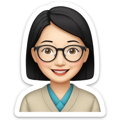 black hair Elder asian woman with glasses sticker