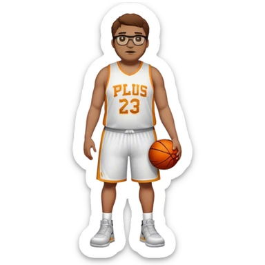 Full Body white plus size male basketball player wearing glasses brwn hair sticker