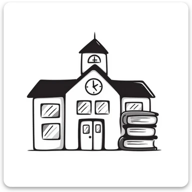 a school emoji, hand-drawn with black outlines sticker