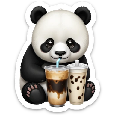 Sad panda drinking ice coffee  sticker