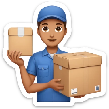 delivery person with package sticker