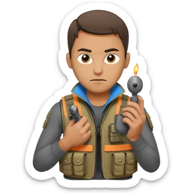 a guy shooting while holding his mouse sticker