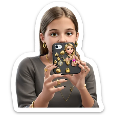 girl taking selfie with jewelry sticker