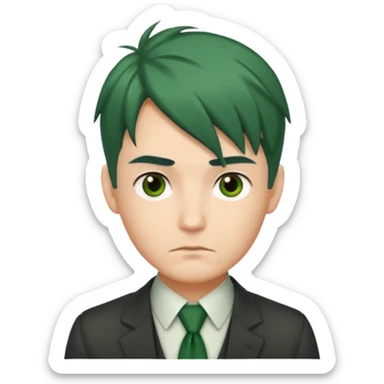 Man with Green Ponytail – dark-green tied hair, calm serious face. sticker