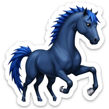 Ninja water horse, black horse body, dark blue watery accents, sharp spikes along mane and tail, fierce warrior pose sticker