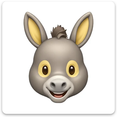 cute donkey emoji, smiling, with big ears, yellow background sticker