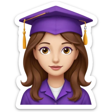 beautiful  woman normal skin with more wavy more longuer brown hair and hazel eyes with purple school hat sticker