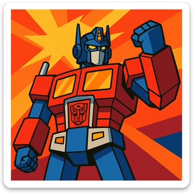 Optimus Prime as a robot leader, vibrant and heroic, in a modern cartoon style sticker