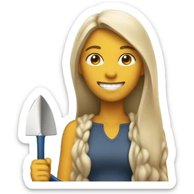 Beige Women with long hair holding shovel smiling  sticker