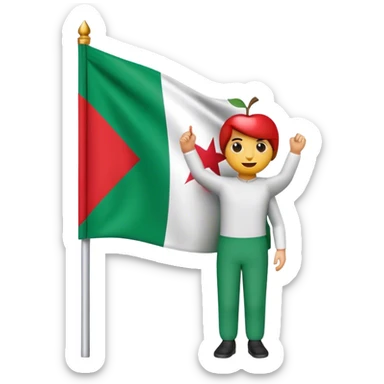 an apple emoji holding an algerian flag sticker