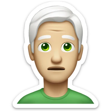 very exhausted man with green eyes and white chin-length hair and very light corpse like skin looking weary sticker