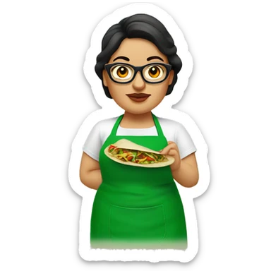 mexican chubby lady green apron  with glasses cooking tacos sticker
