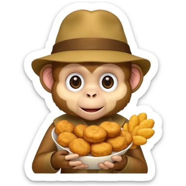 Monkey with a hat and chicken nuggets sticker