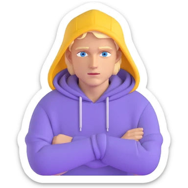 blonde man with blue eyes wearing a lilac hoodie sticker