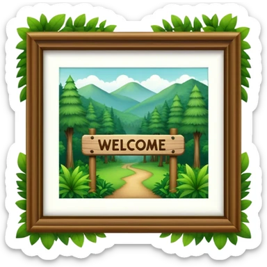 A sign that says “Welcome to Htrae” with a lush forest in the background sticker