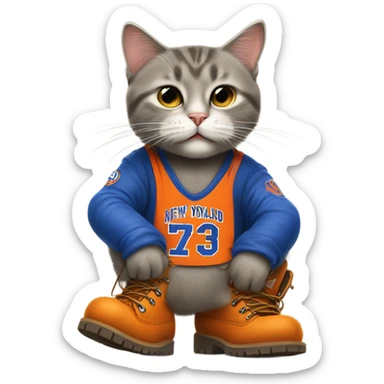 cat in timbs, New York knicks jersey and smoking  sticker