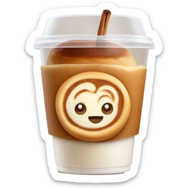 Cinnamon and cappuccino bun in a disposable glass sticker