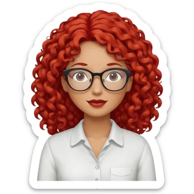 Rizada peli roja tono fuerte , trigueña , con lentes y Blusa blanco pelo largo  sticker