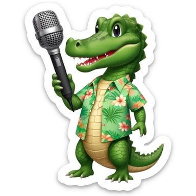 Alligator wearing a Hawaiian shirt with a microphone in its hand  sticker
