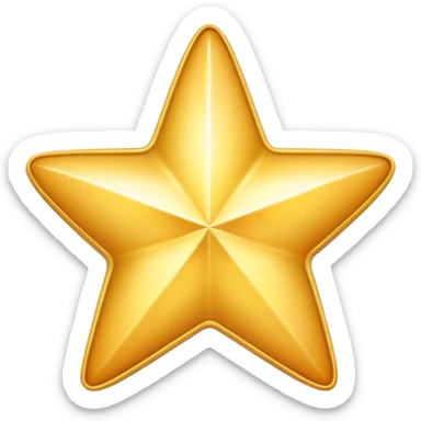 A bright, golden cartoon star with a soft glow, rounded edges, and a playful, 3D look. The style is fun, and polished, with smooth shading and a vibrant color palette sticker