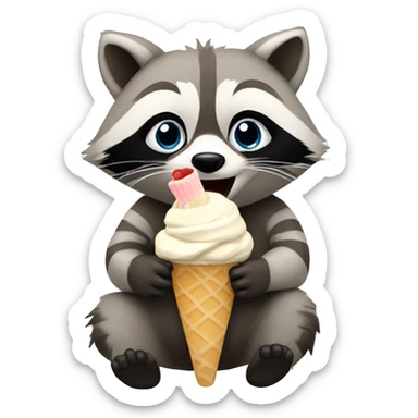 A blond raccoon eating an Icecream  sticker