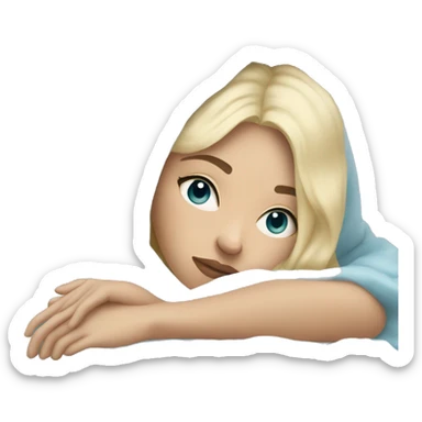 pastel blue blonde girl covered in blankets and lying on a pillow sticker
