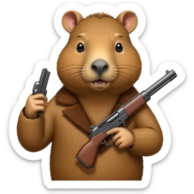 capybara holding a gun sticker