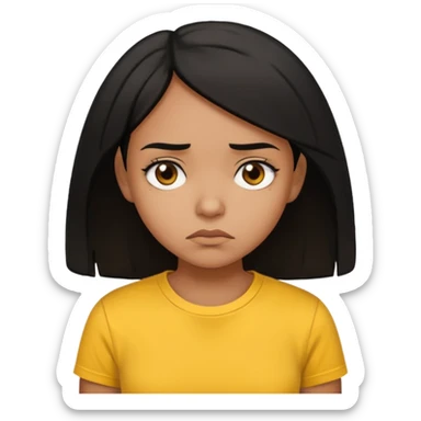 brown pretty bratz girl with black hair, wearing a yellow tshirt. looking sad sticker