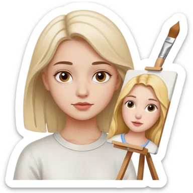 the white artist stands with his back to the painting, painting a portrait of girl sticker